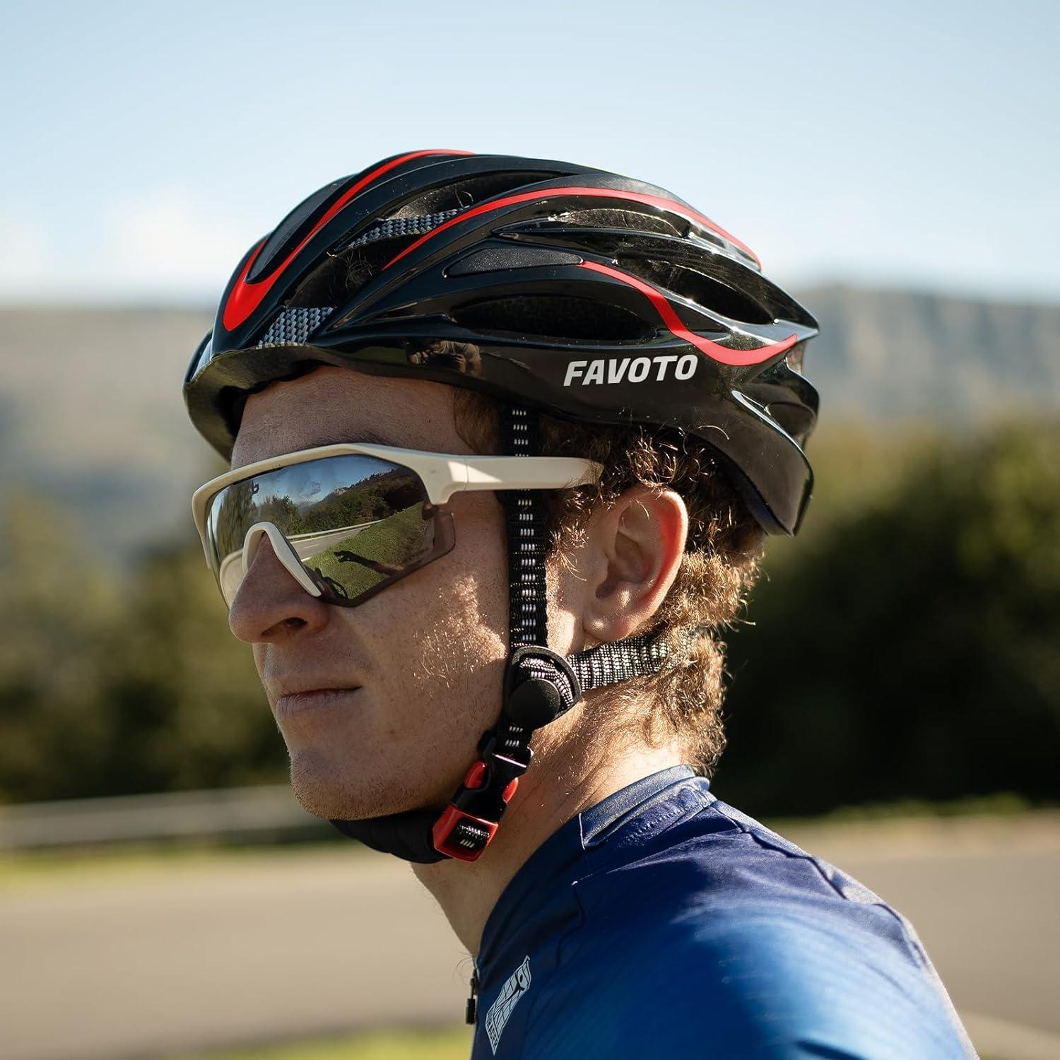 Favoto Fahrradhelm Erwachsene Schwarz-Rot Innenfutter Verstellbar L