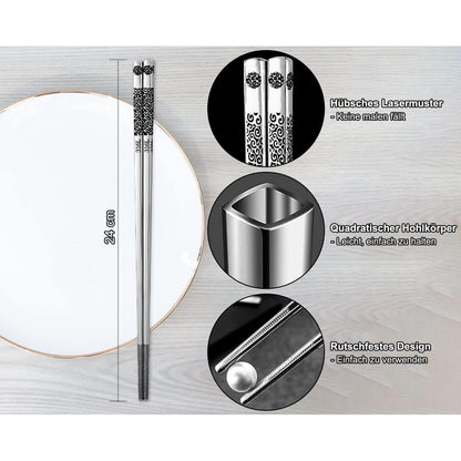 6 Paar Japanische Metall Essstäbchen Edelstahl Geschenkset