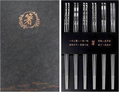 Essstäbchen Japanisch Metall Edelstahl Geschenkset 6 Paar
