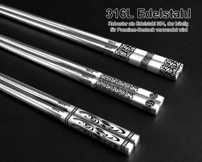 6 Paar Japanische Metall Essstäbchen Edelstahl Geschenkset