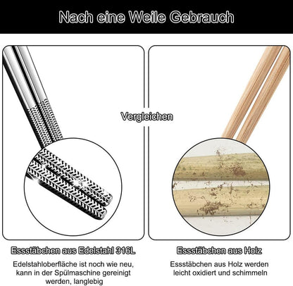6 Paar Essstäbchen Edelstahl Japanisch wiederverwendbar Spülmaschinenfest Silber