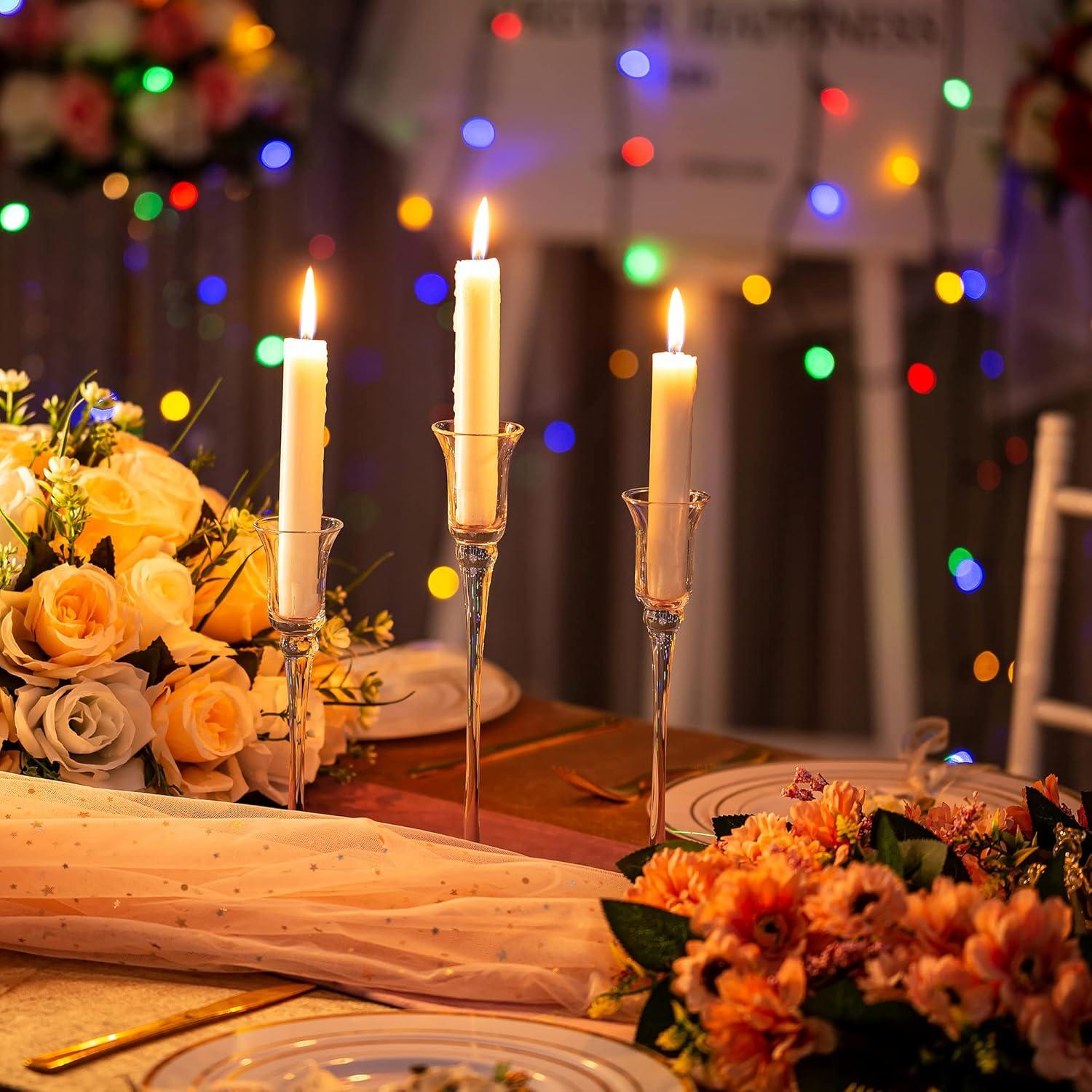 Kerzenständer Glas Kristall 3er Set Stabkerzenhalter Elegante