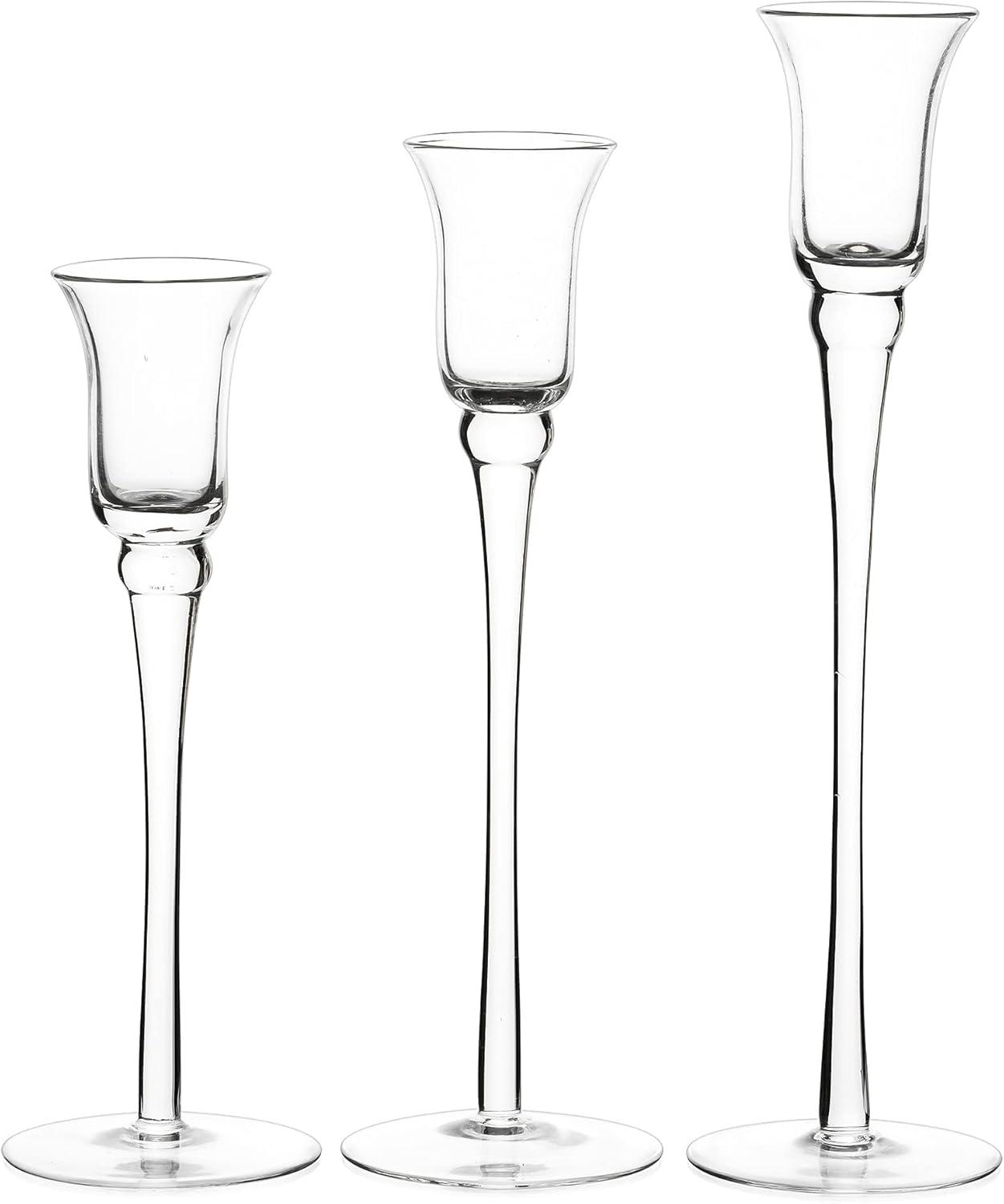 Romadedi Glas Kerzenhalter 3er Set Kristallglas Stabkerzen 20/23/26cm