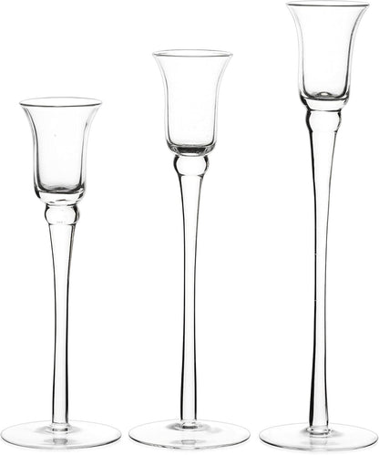 Romadedi Glas Kerzenhalter 3er Set Kristallglas Stabkerzen 20/23/26cm