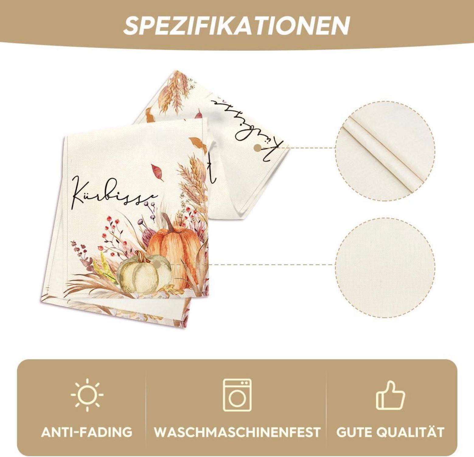 Herbst Tischläufer 40x180 cm Kürbisse Blumen Blätter Orange