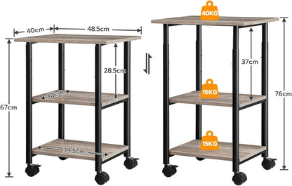 Druckertisch mit arretierbaren Rädern, rollbar 3 Ebenen