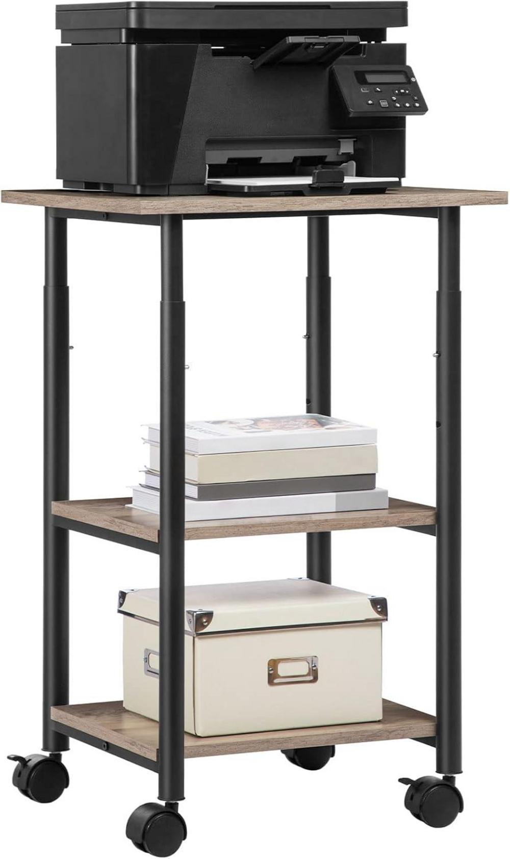 HOOBRO Druckertisch mit arretierbaren Rädern, 3 Ebenen, höhenverstellbar, 48,5 x 40 x 67 cm