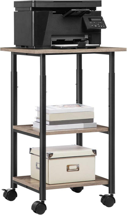 HOOBRO Druckertisch mit arretierbaren Rädern, 3 Ebenen, höhenverstellbar, 48,5 x 40 x 67 cm
