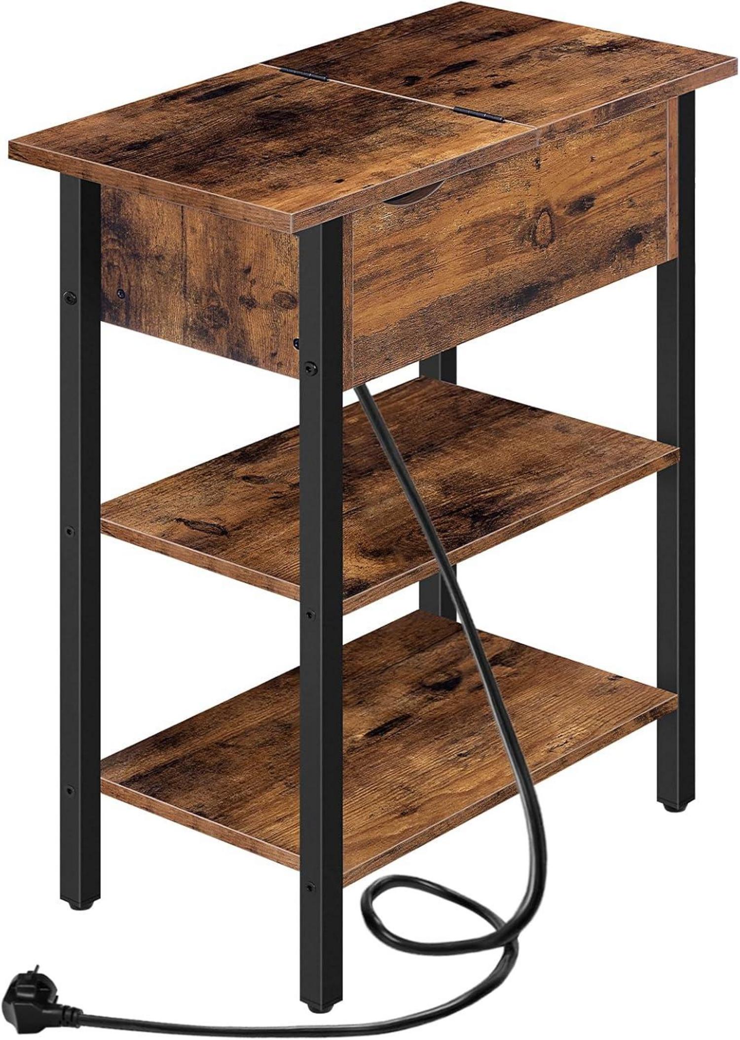 Beistelltisch mit Ladestation und Flip-Top, Dunkelbraun
