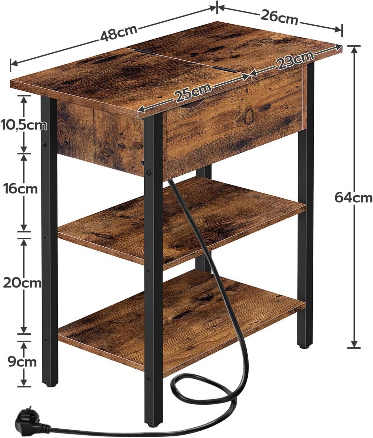 Beistelltisch mit Ladestation und Flip-Top, Dunkelbraun