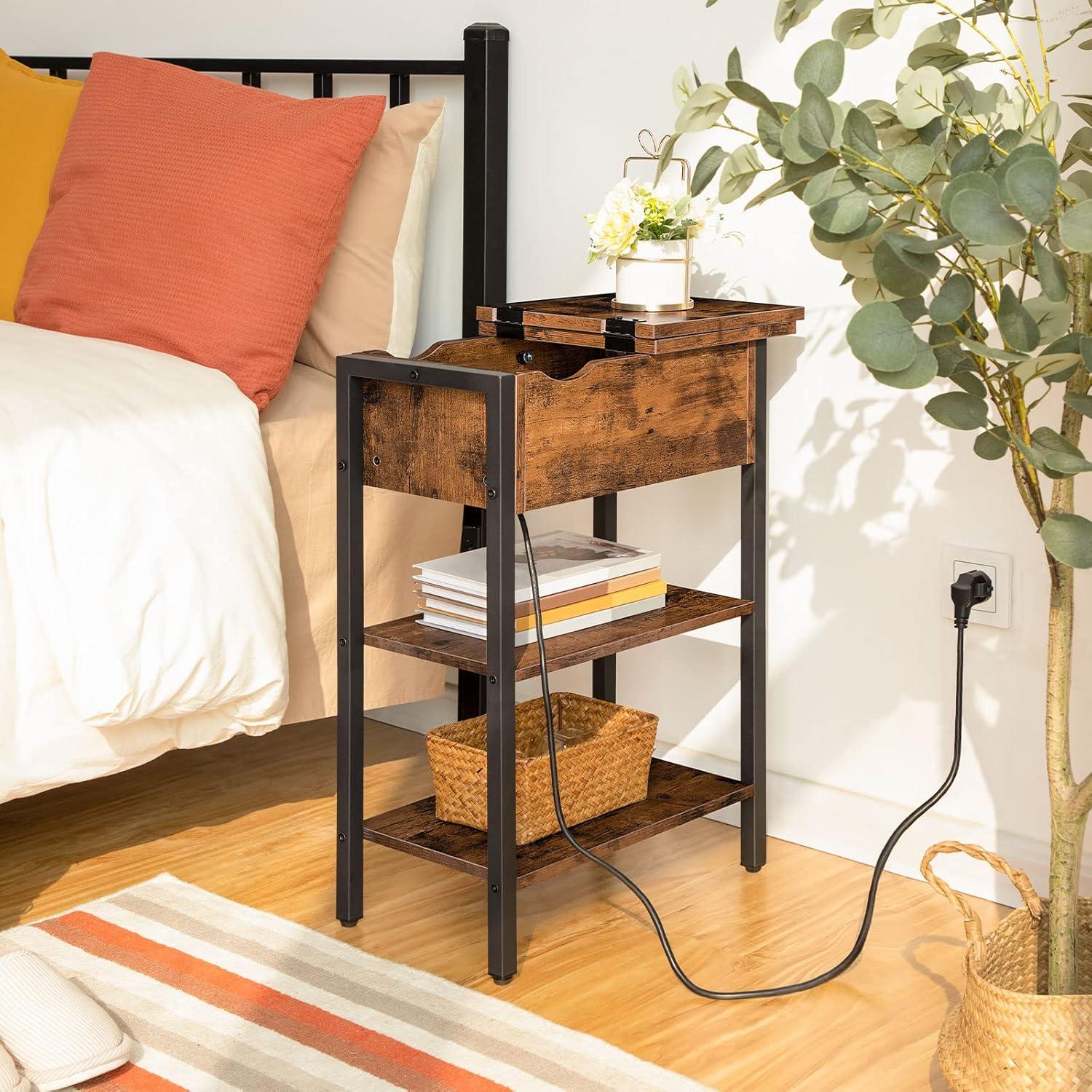 Beistelltisch Ladestation Flip-Top Ablage Dunkelbraun Stabil