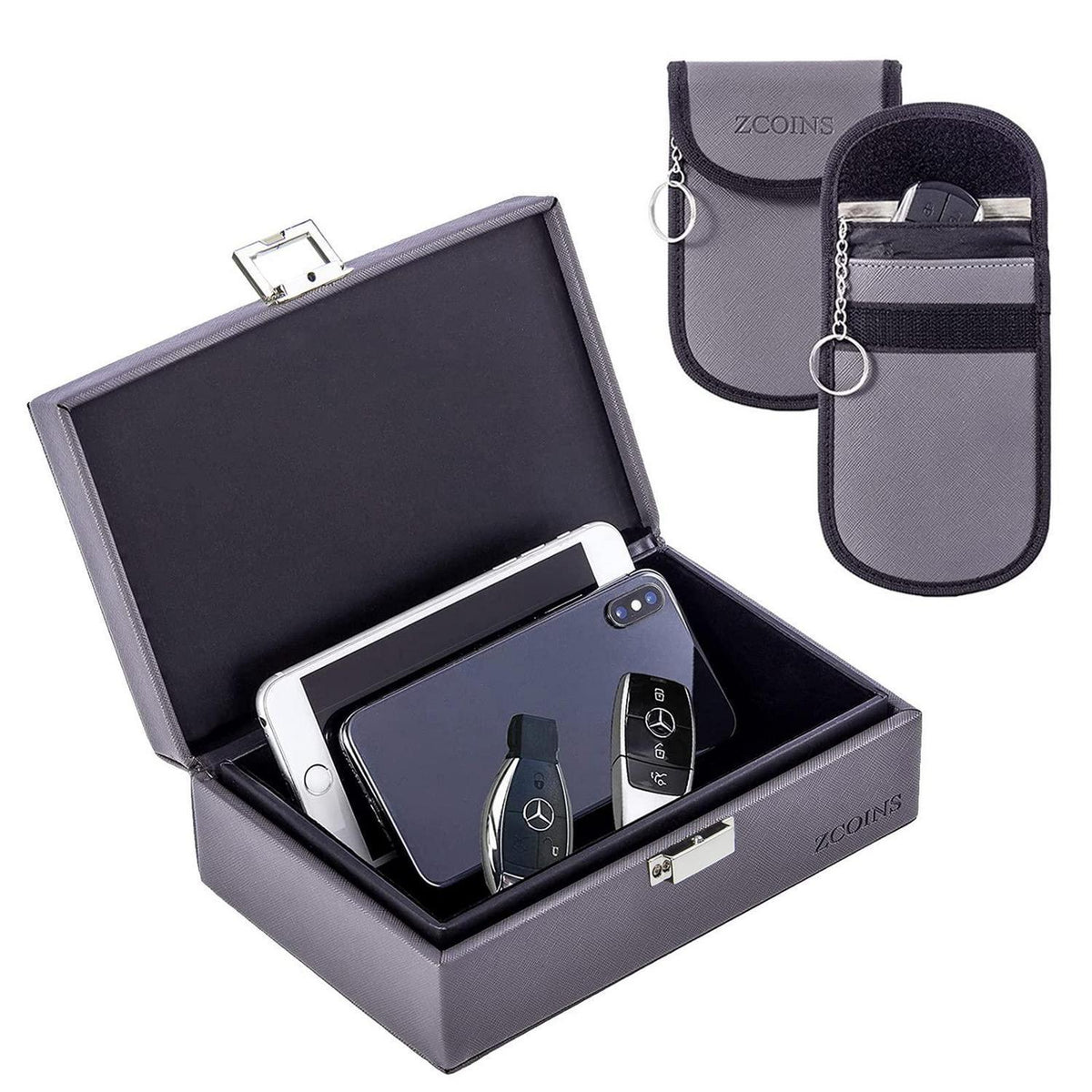 Signalblocker für Autoschlüssel & Faraday Taschen Set Grau