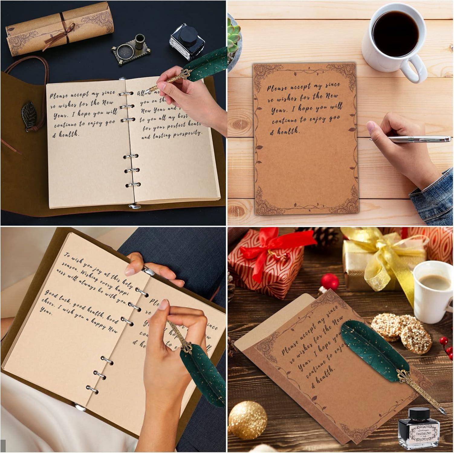 Vintage Handgemachte Kalligraphie Feder Dip Pen Set inkl. Tinte & Briefpapier