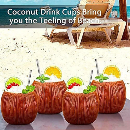 Kokosnuss Tiki-Becher 530ml 4er-Set Keramik Cocktailgläser