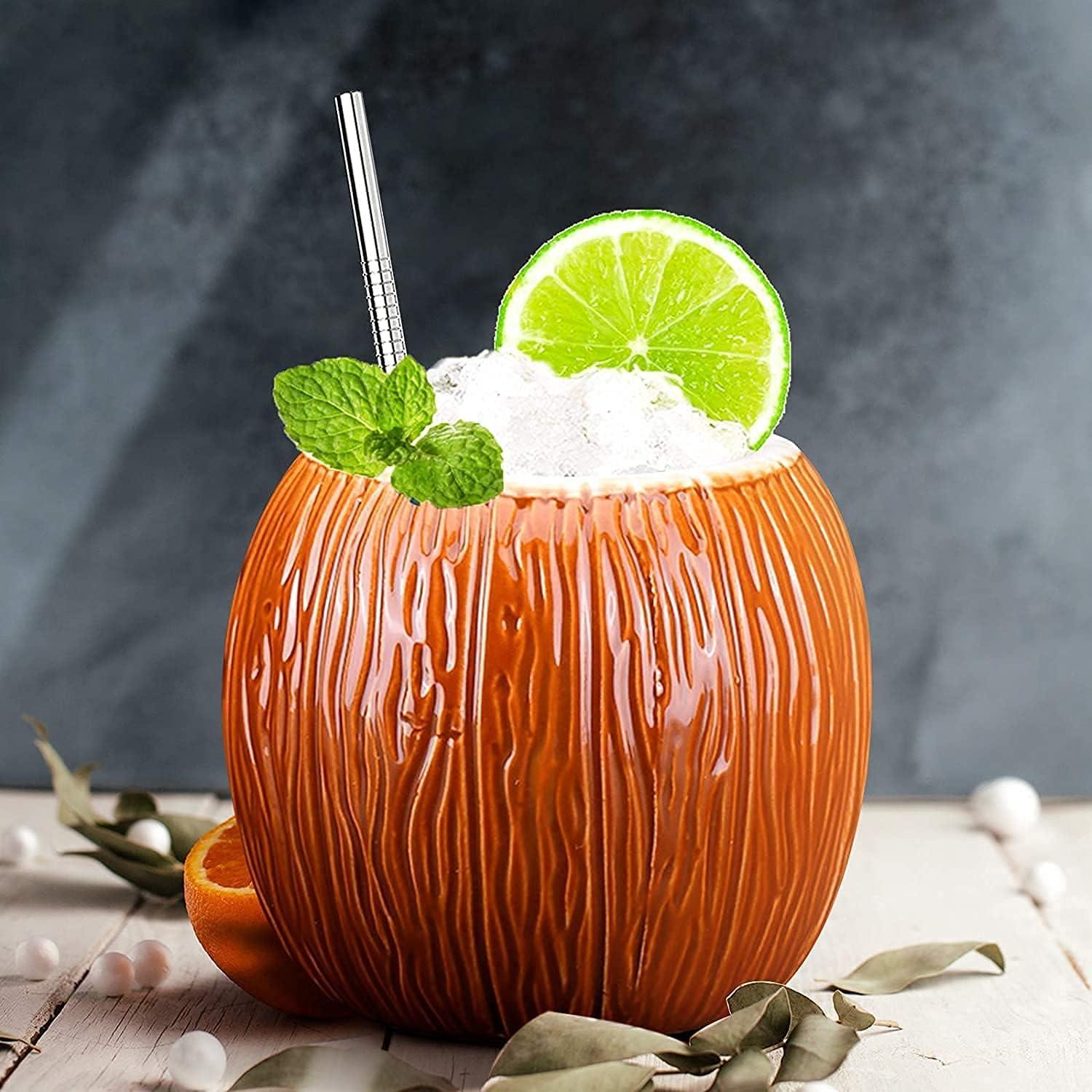 Tiki-Becher 530ml Keramik 4er-Set Kokosnuss Cocktailgläser