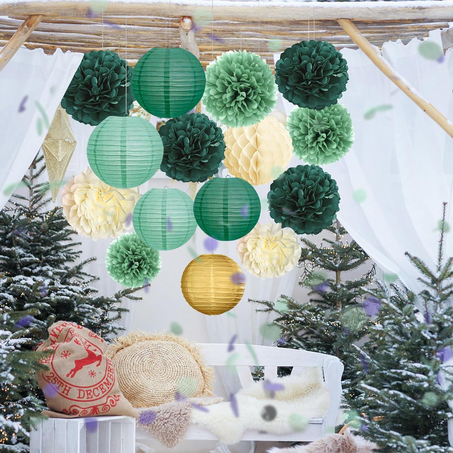 Grünes Elfenanzug Deko Set 15er Pompom Girlande Geburtstag Baby Shower