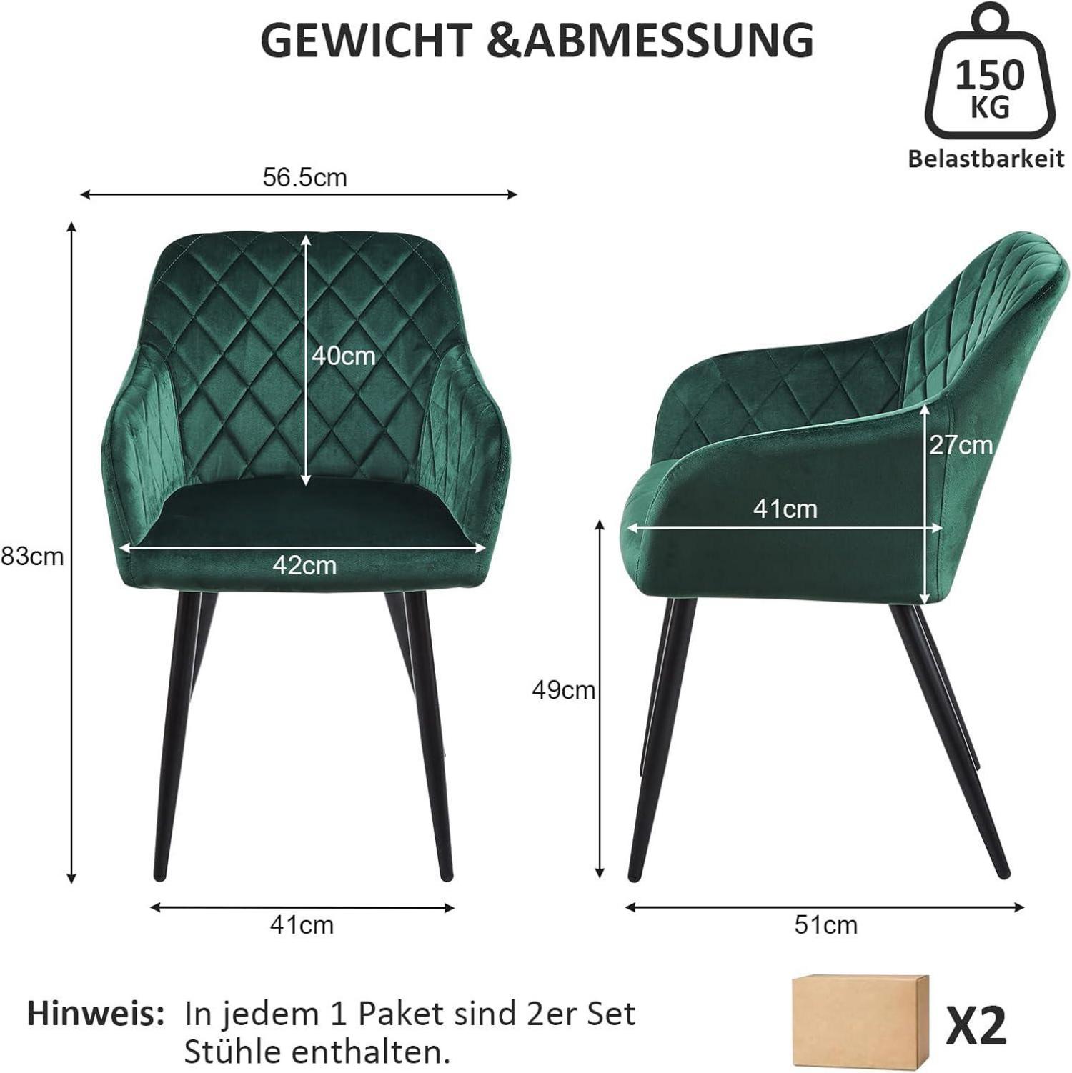 Esszimmerstühle Set Samt Bezug Armlehne Metallbeine Polstersessel