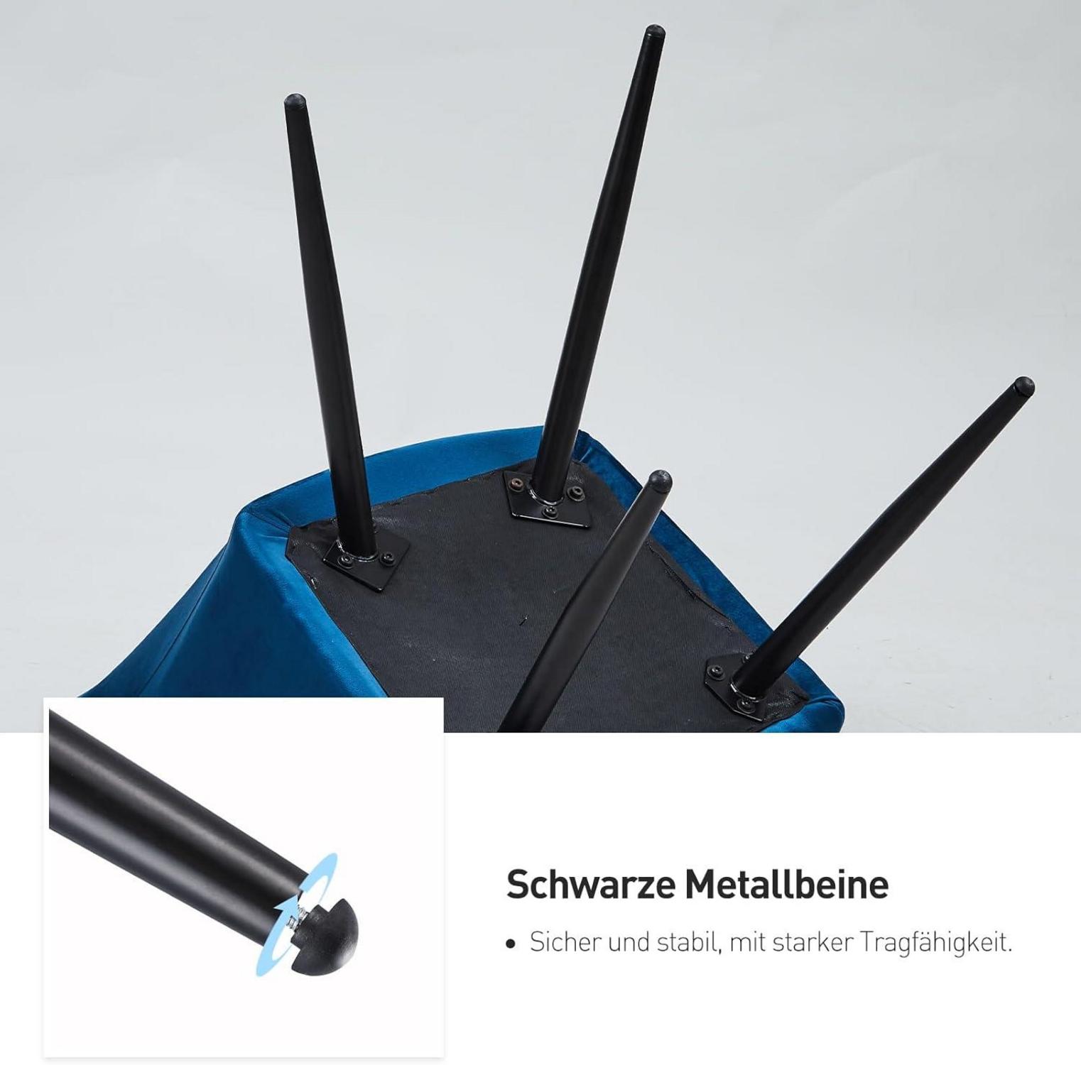 Esszimmerstühle Samt Blau 2er Set Armlehne Metallbeine Polstersessel