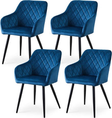 Esszimmerstuhl Set Samt Blau Armlehne Polstersessel Metallbeine
