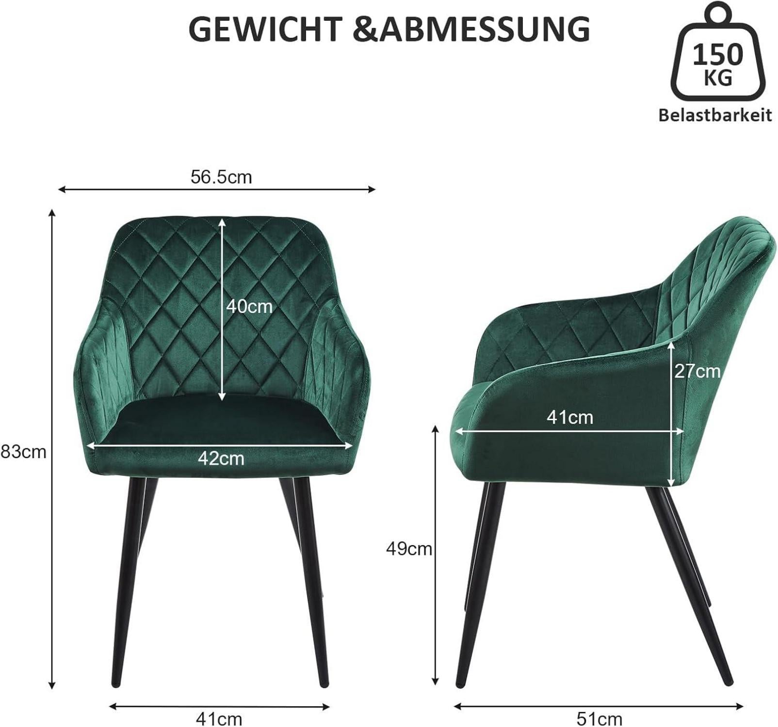 Esszimmerstühle Samt Bezug Armlehne Metallbeine Polstersessel Grün