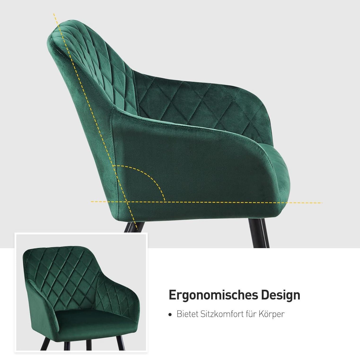 CLIPOP Esszimmerstühle 2er Set Samt Bezug Armlehne Metallbeine Grün