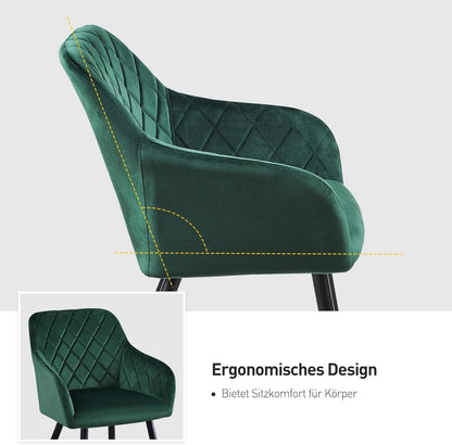 CLIPOP Esszimmerstühle 2er Set Samt Bezug Armlehne Metallbeine Grün