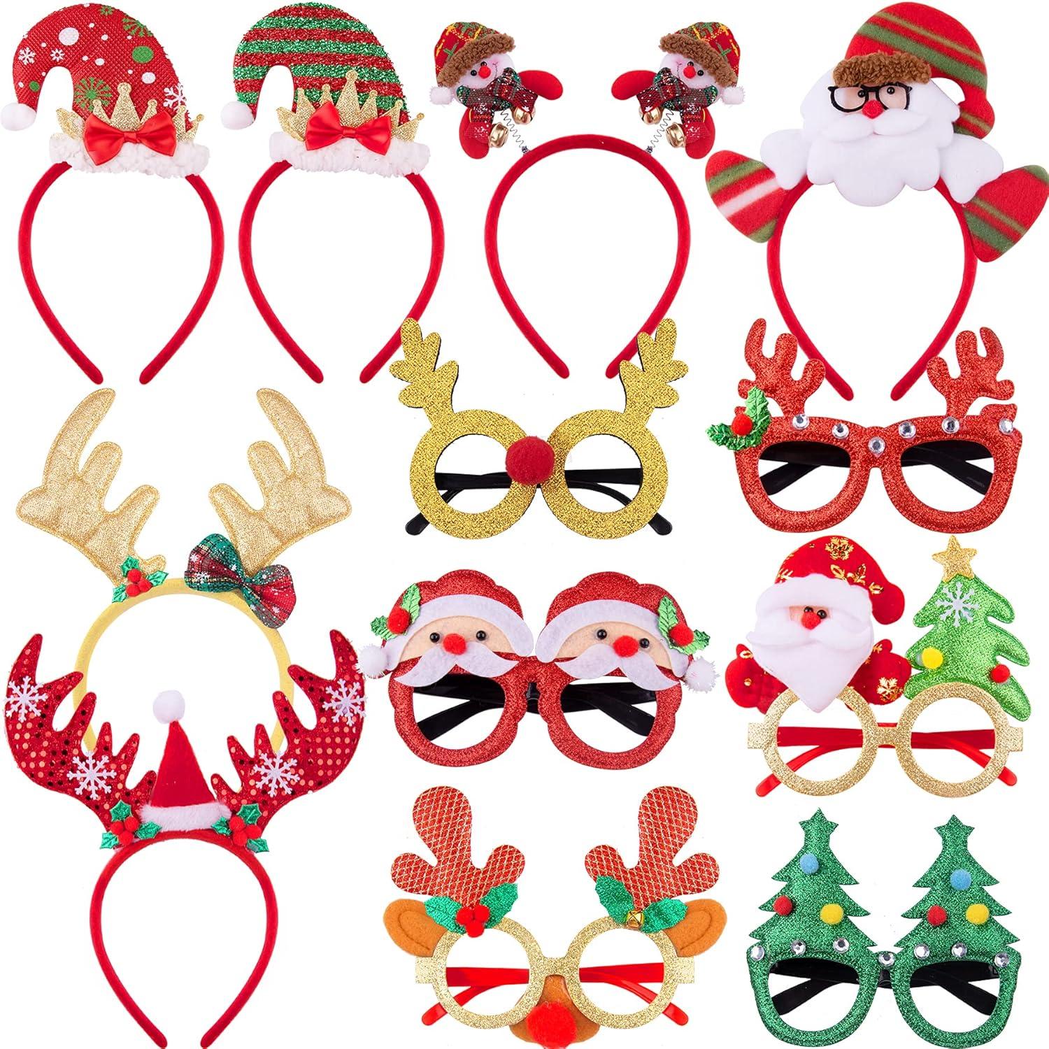 12-teiliges Lustiges Weihnachts Stirnband und Brillen Set