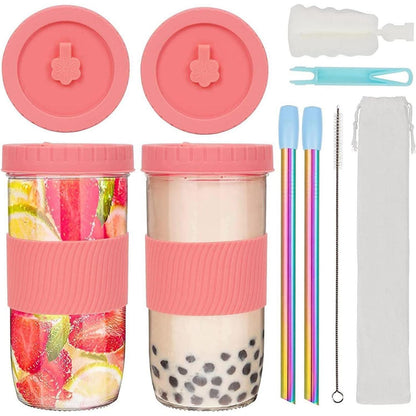 24oz Bubble Tea Becher mit Strohhalm und Deckel, 2er Set