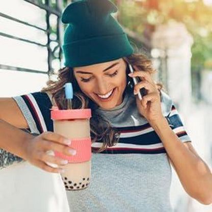24oz Bubble Tea Becher mit Strohhalm und Deckel, 2er Set