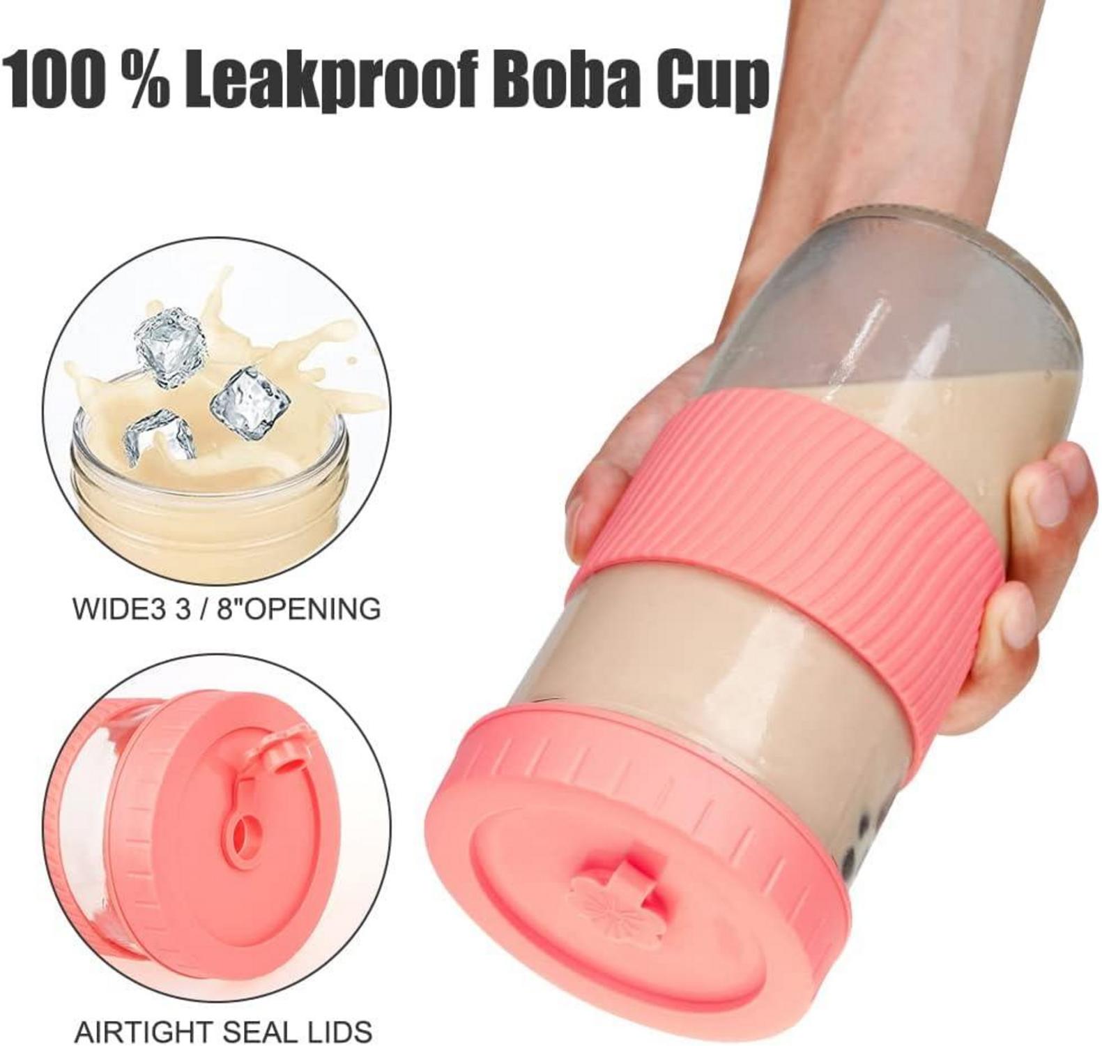 24oz Bubble Tea Becher Trinkgläser mit Strohhalm und Deckel, 2er Set