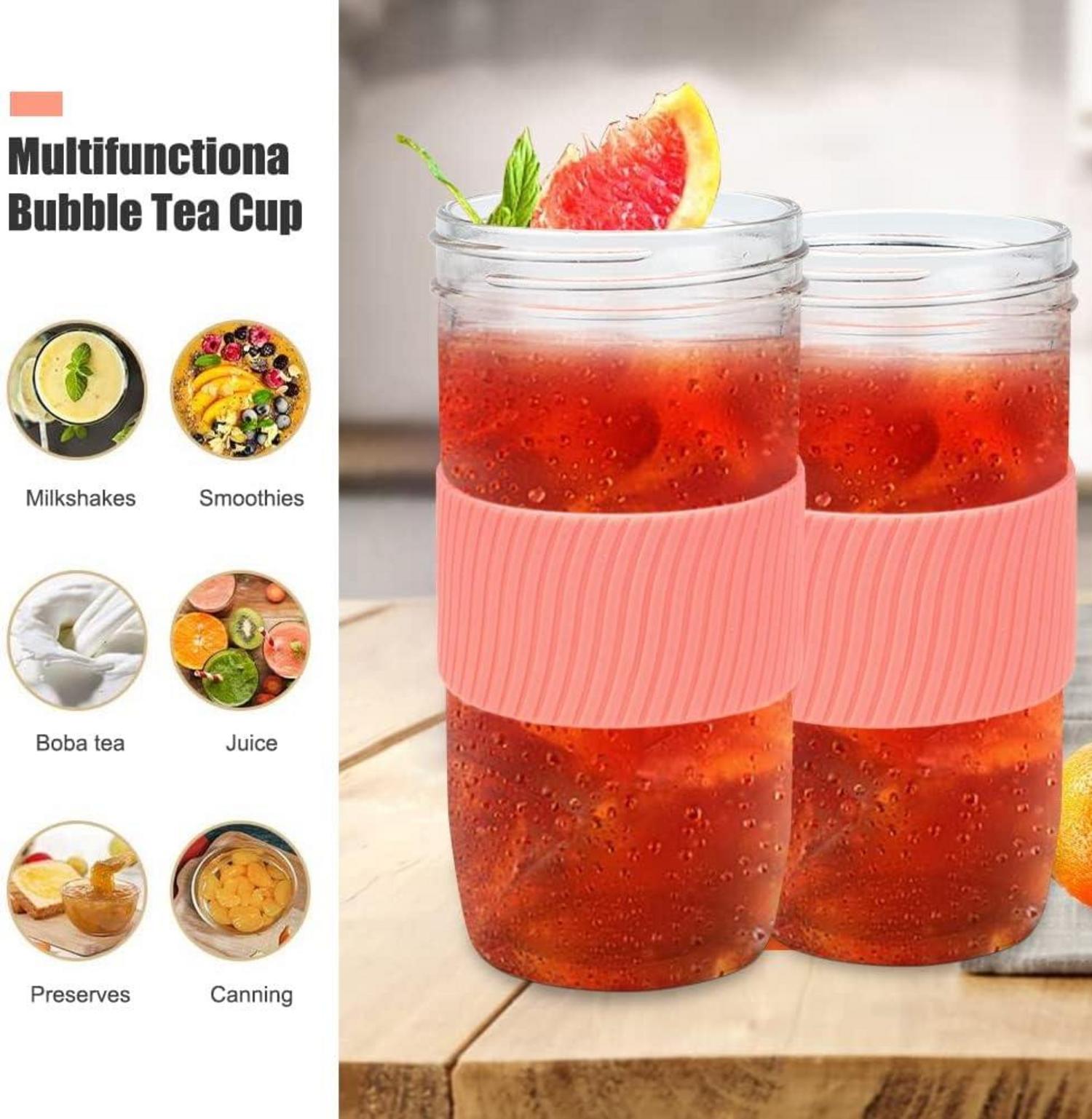 24oz Bubble Tea Becher mit Strohhalm und Deckel 2er Set Rosa