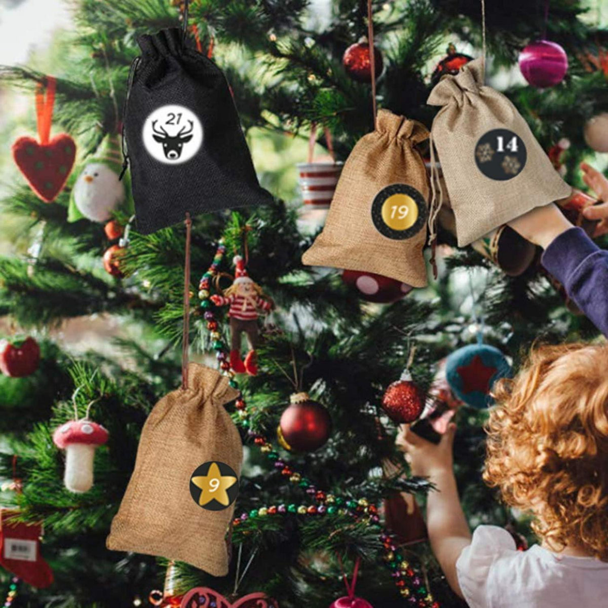 24 Jute Adventskalender zum Befüllen mit Zubehör