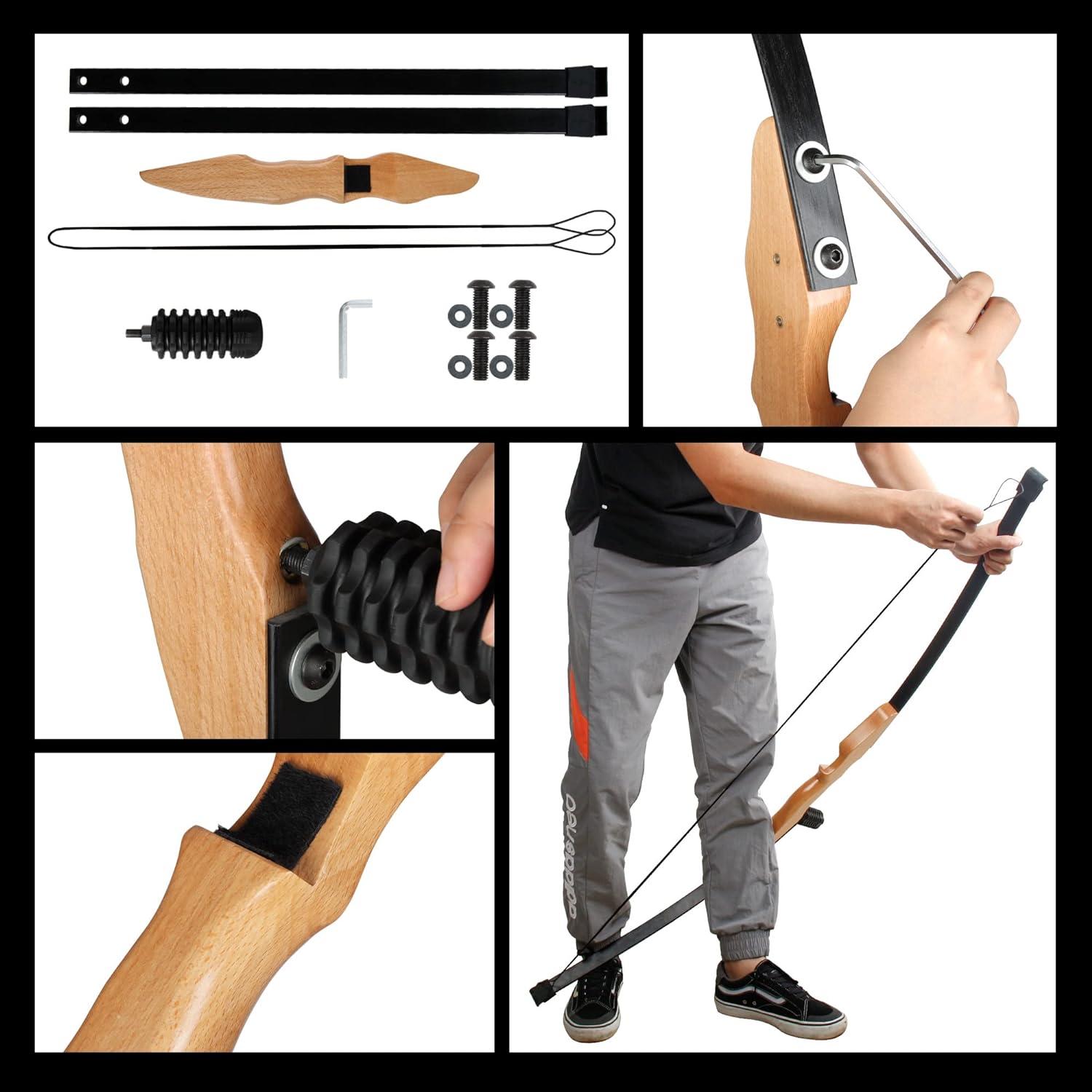 REAWOW 30lbs Recurvebogen Set Holz Anfänger Bogenschießen Carbon Pfeile