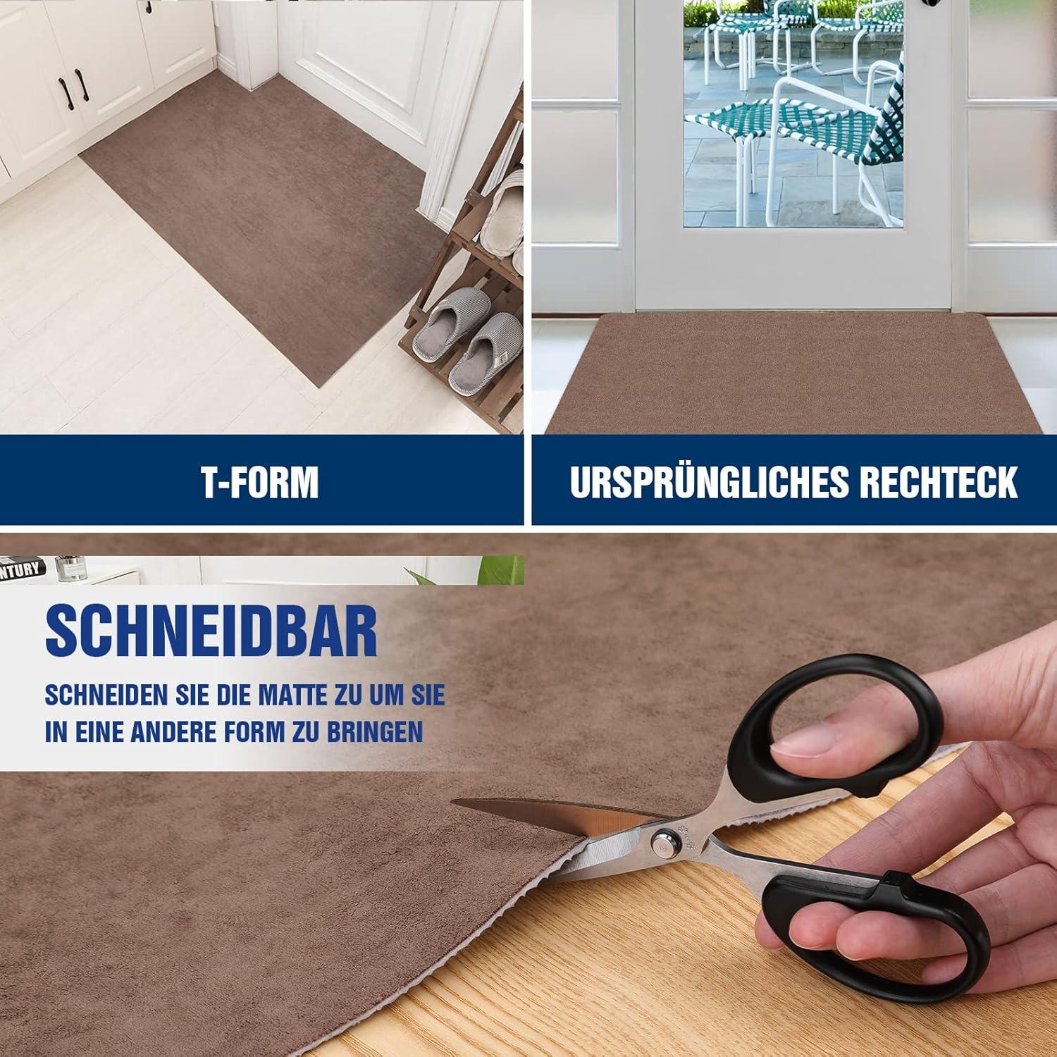 DFIONC Fußmatte innen waschbar Schmutzfangmatte Braun 60x90 cm