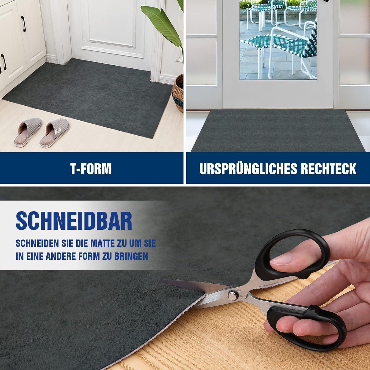 DFIONC Fußmatte innen waschbar Schmutzfangmatte 60x90 cm Dunkelgrau