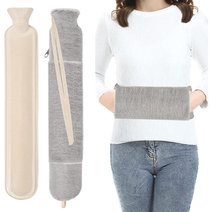 XXL Lange Wärmflasche 2L mit Bezug Flauschig Grau