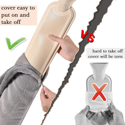 XXL Lange Wärmflasche 2L mit Bezug Flauschig Grau