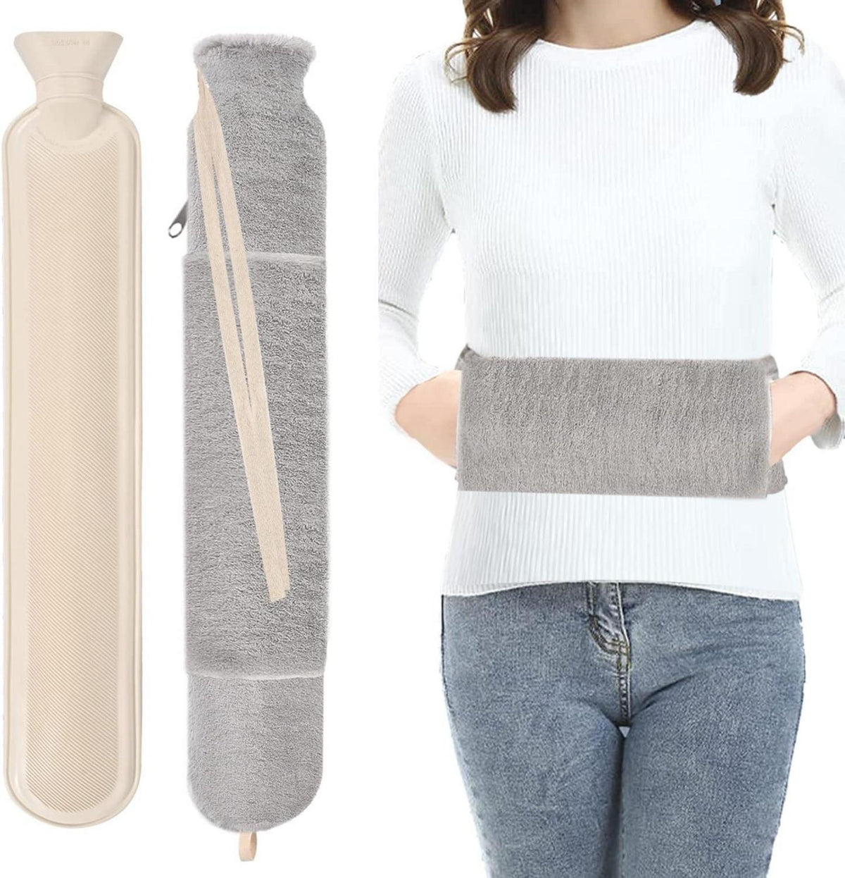Wärmflasche mit Bezug Flauschig Schlauch 2L Long Hot Water Bottle