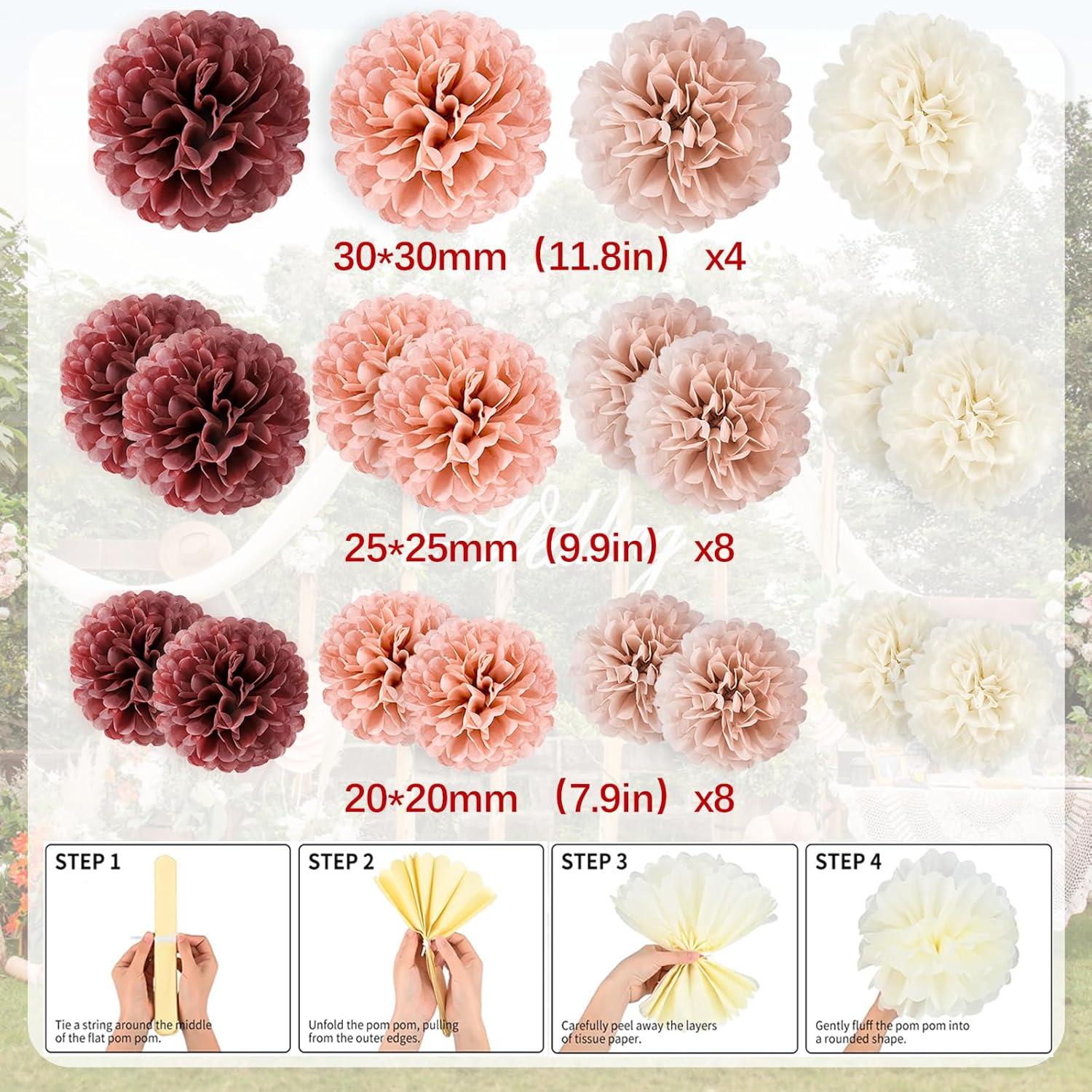 20er Pompons Deko Roségold Seidenpapier Blumen Warmes Thema