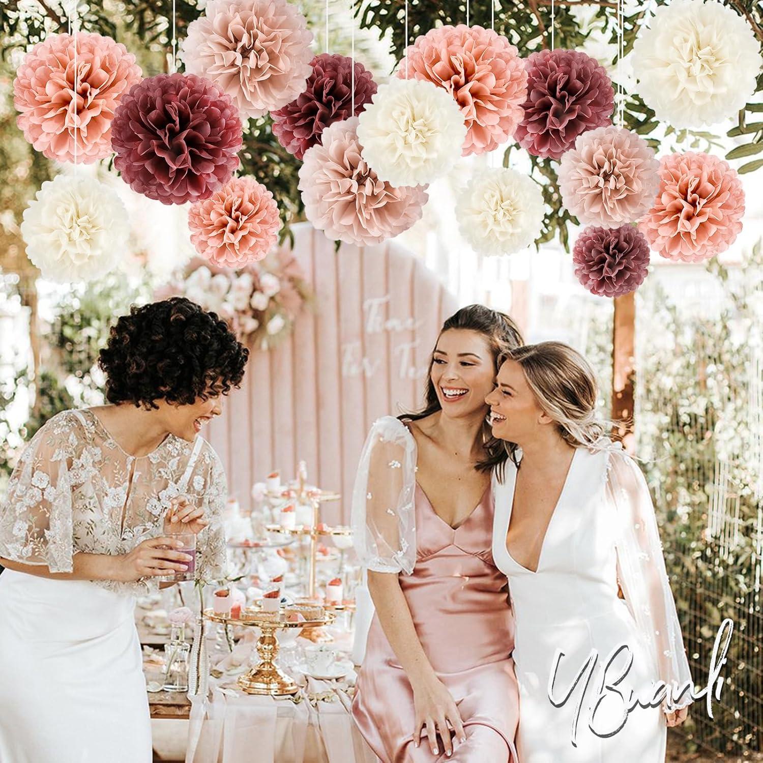 20er Pompons Deko Set in Roségold | Hochwertige Seidenpapier Blumen für Hochzeit, Geburtstag, Einschulung