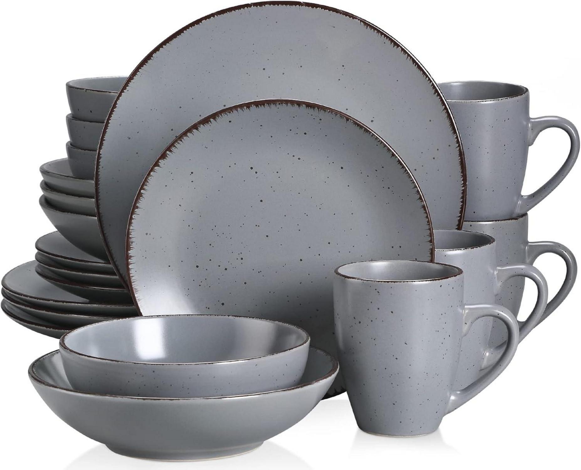 20-teiliges Tafelservice Steingut Vintage Design Grau