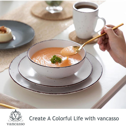 32-teiliges Steingut Tafelservice im Vintage Look, Mehrfarbig