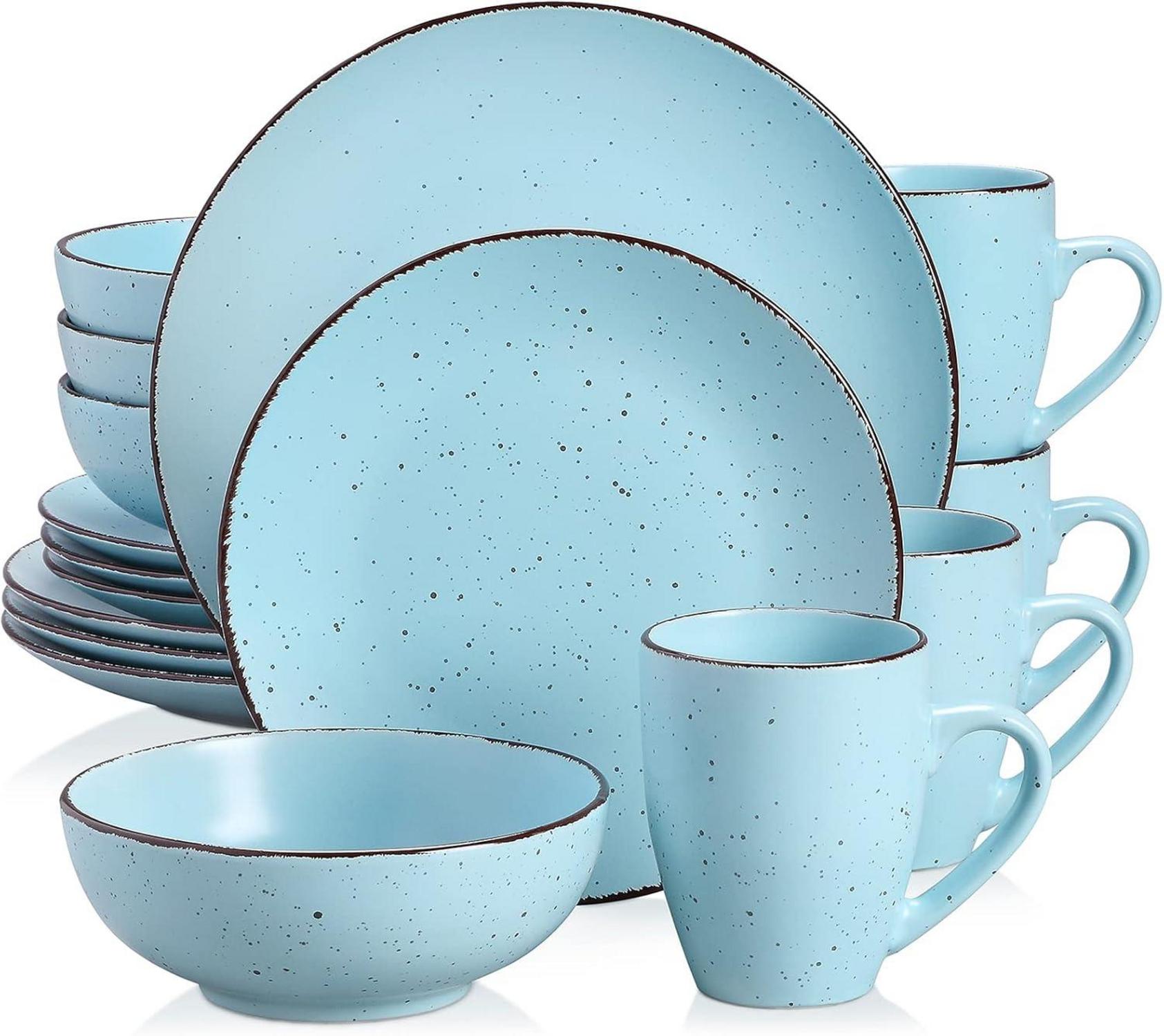Steingut Tafelservice Vintage Design 16-teilig Blau