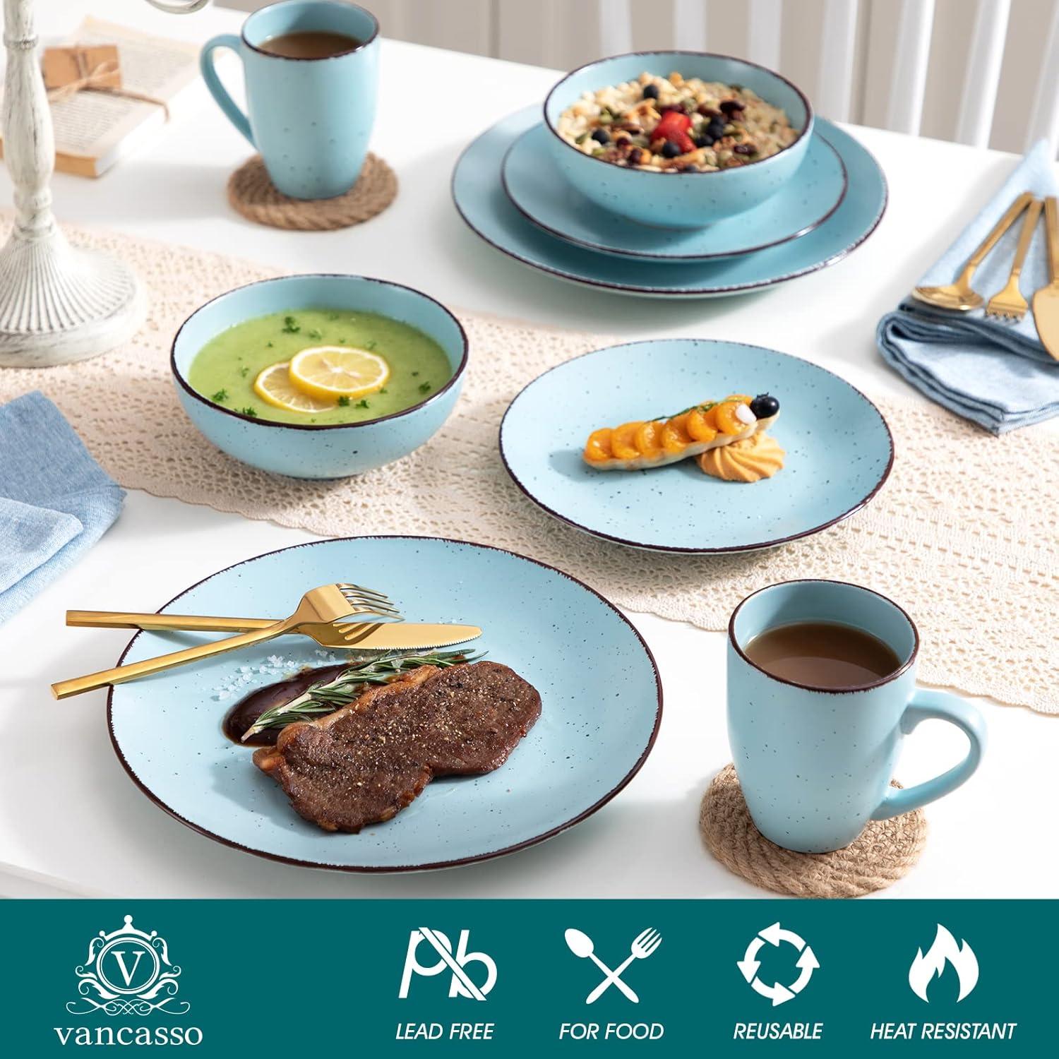 Steingut Tafelservice Vintage Design 16-teilig Blau