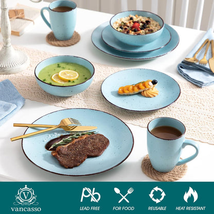 Steingut Tafelservice Vintage Design 16-teilig Blau