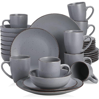 32-teiliges Steingut Tafelservice im Vintage Look Grau