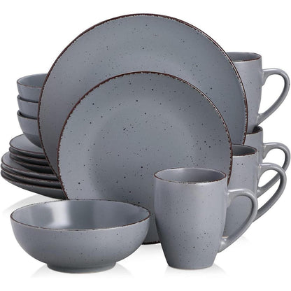 Tafelservice Steingut Vintage Look 16-teilig Grau