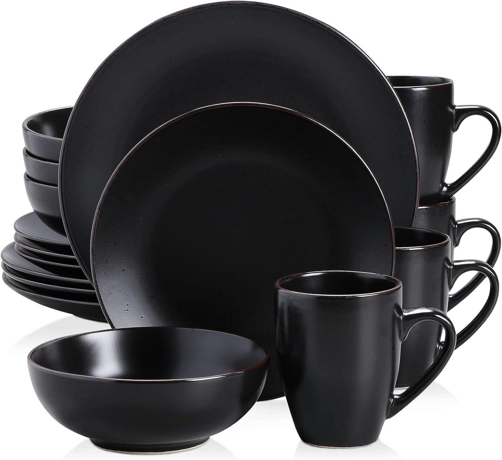 Kombiservice Vintage Steingut Geschirr-Set 16-teilig Schwarz