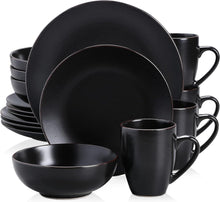 Kombiservice Vintage Steingut Geschirr-Set 16-teilig Schwarz