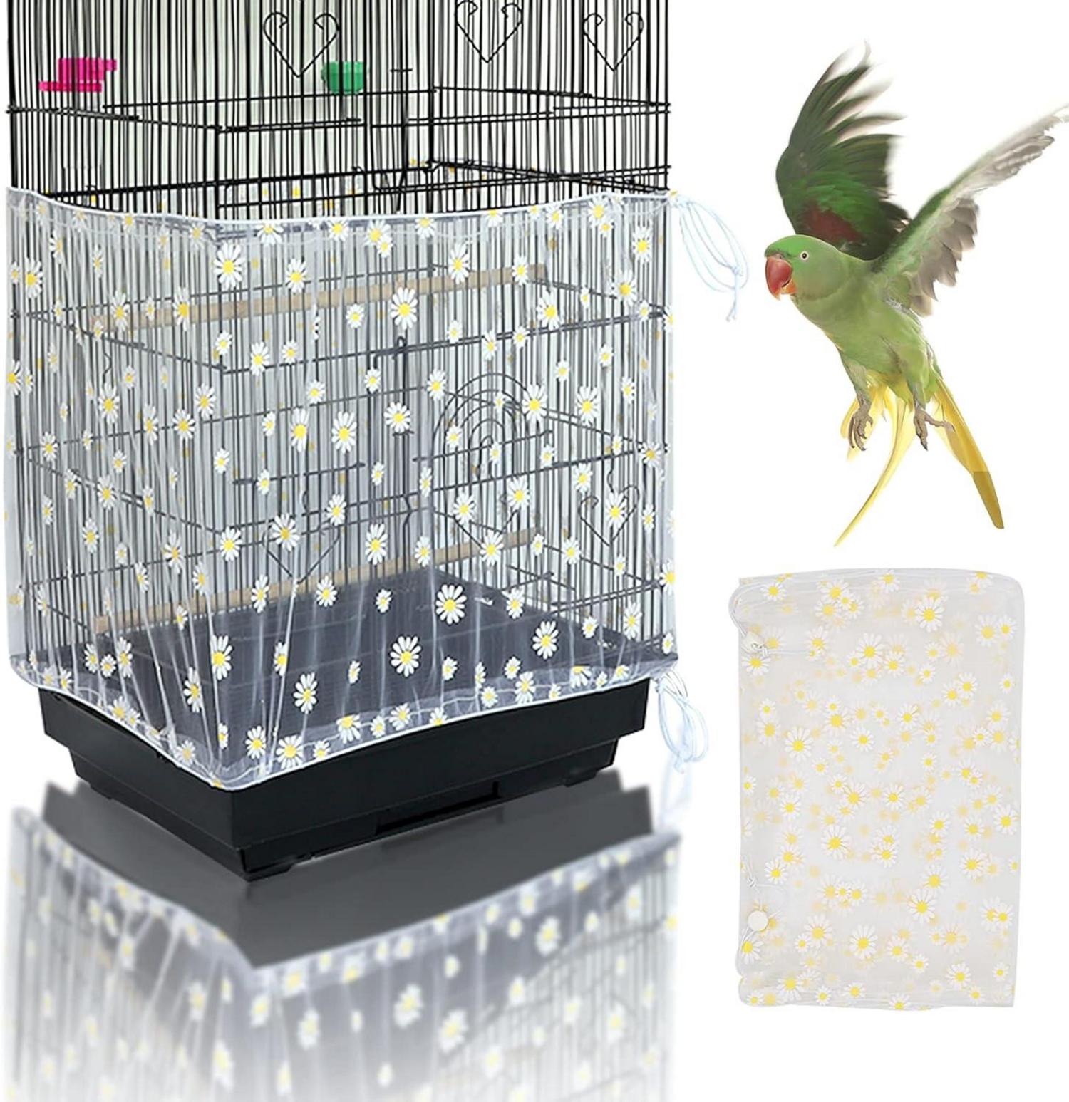 Vogelkäfig Abdeckung mit Gänseblümchenmuster, Kordelzug & Netz 200x40